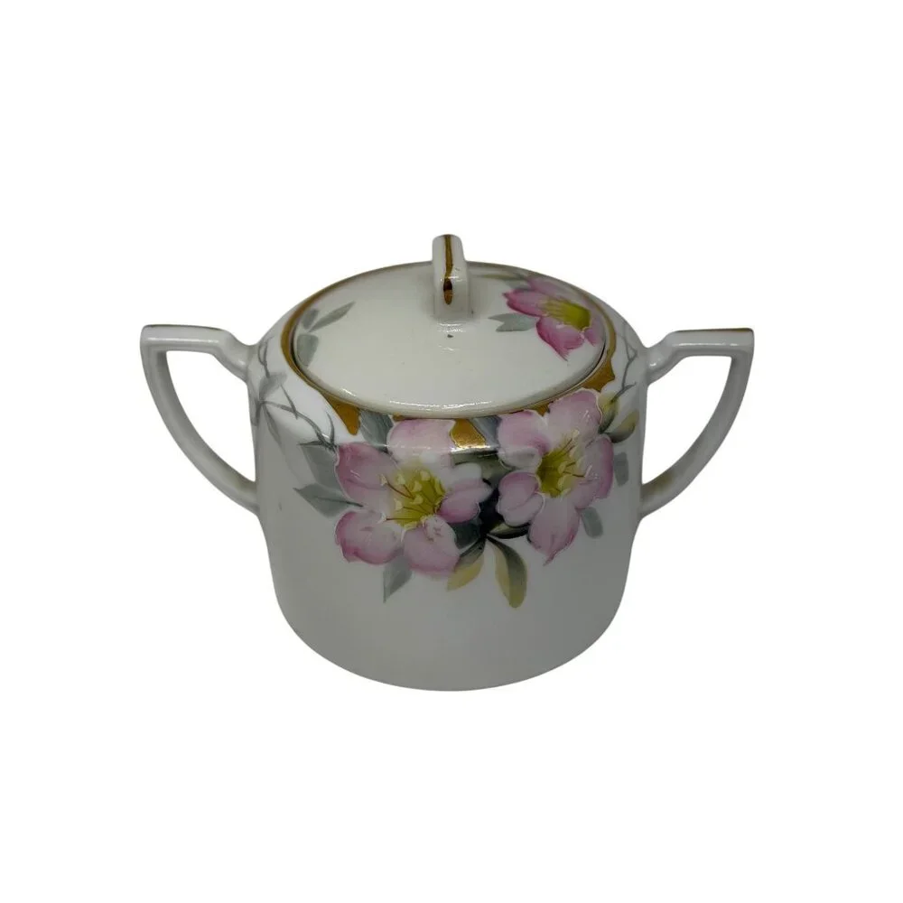 VTG Noritake‎ Azalea Nippon Sugar Hand-Painted Pink Floral Sugar Bowl w Lid 4.5
